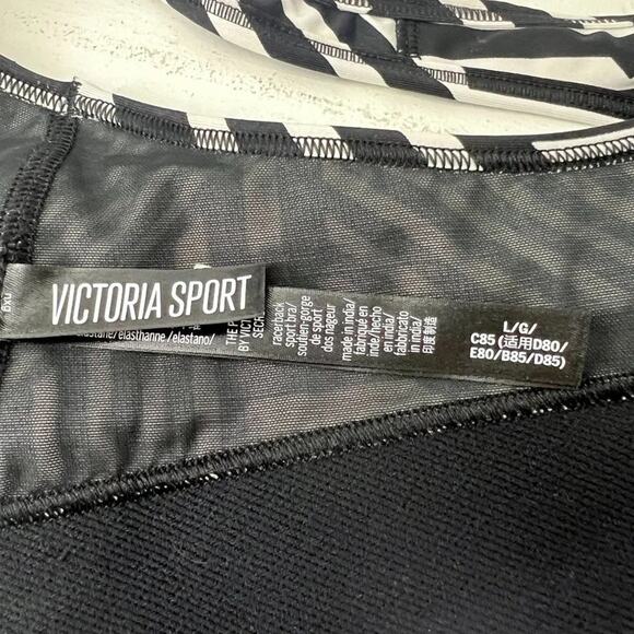 Victoria's Secret Sports Bra Women Large Black White Stripe Racerback The Player - Picture 3 of 7